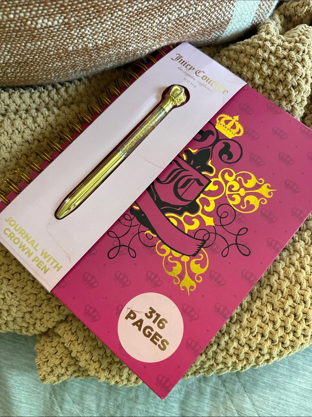 Juicy Couture Pink/Gold Signature Journal with Crown 👑 Gold Pen - New!